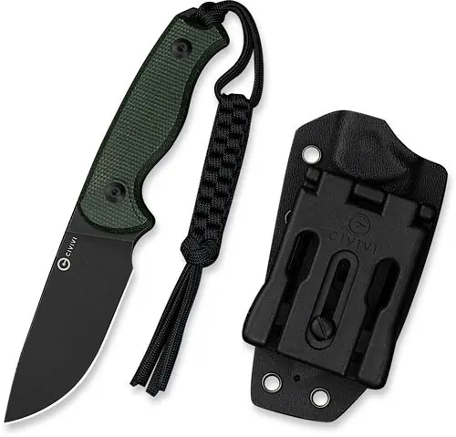 CIVIVI TimberBark 3.2" Fixed Blade Knife with Green Micarta Handle and Black Stonewash Finish