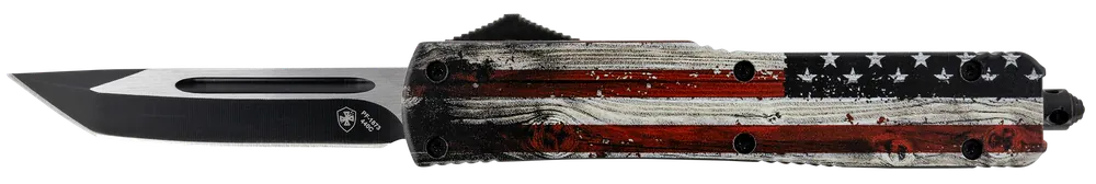 Templar Knife MWUS231 Gen II: US Flag Slim OTF Tanto with Wood Grain Handle and Glass Breaker