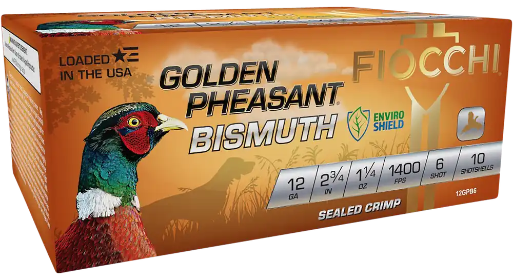 Fiocchi Golden Pheasant Bismuth 12 Gauge Shotgun Shells - 6 Shot, 10 Box/Case