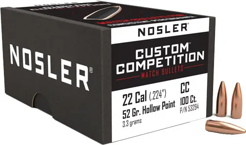 Nosler 22 Cal .224 52GR HP-BT Custom Competition Bullets - 100 Count
