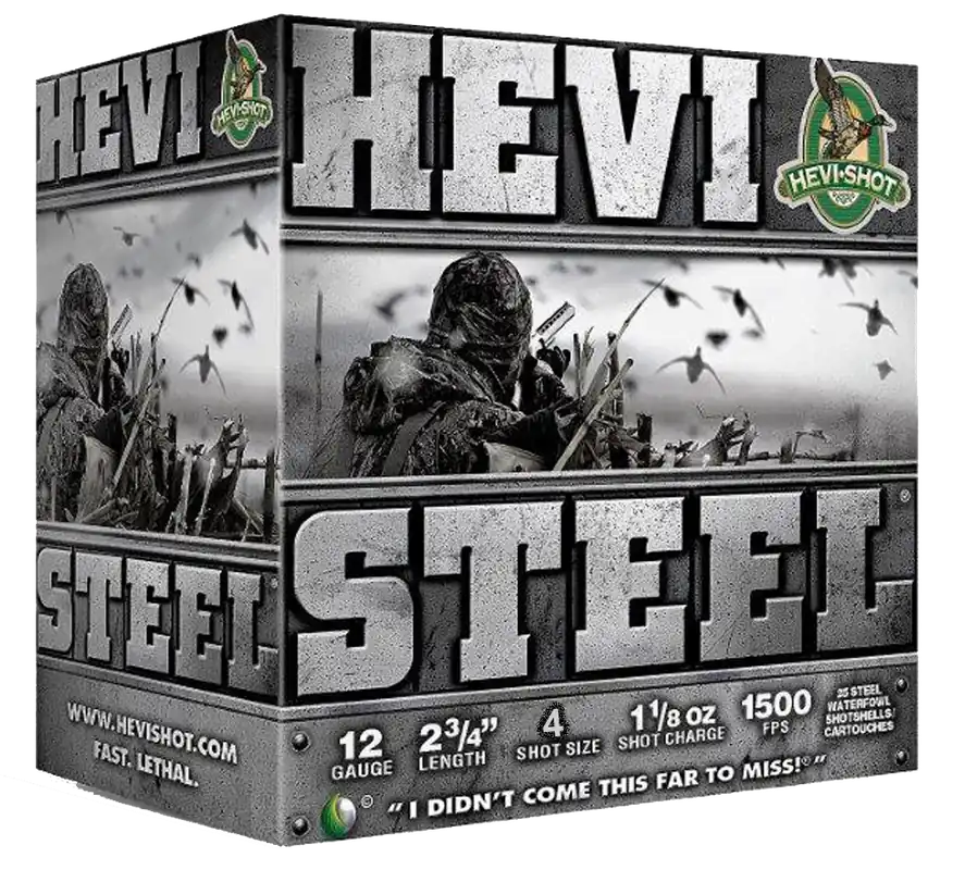 HEVI-Shot HS61224 12 Gauge Steel Shot, 2.75" 1 1/8 oz, #4 Shot, 25 Rounds per Box