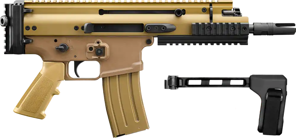 FN SCAR 15P 5.56mm Pistol, 10+1, 7.5" Barrel, FDE, Picatinny Rail, Aluminum Receiver, SB Tactical Brace
