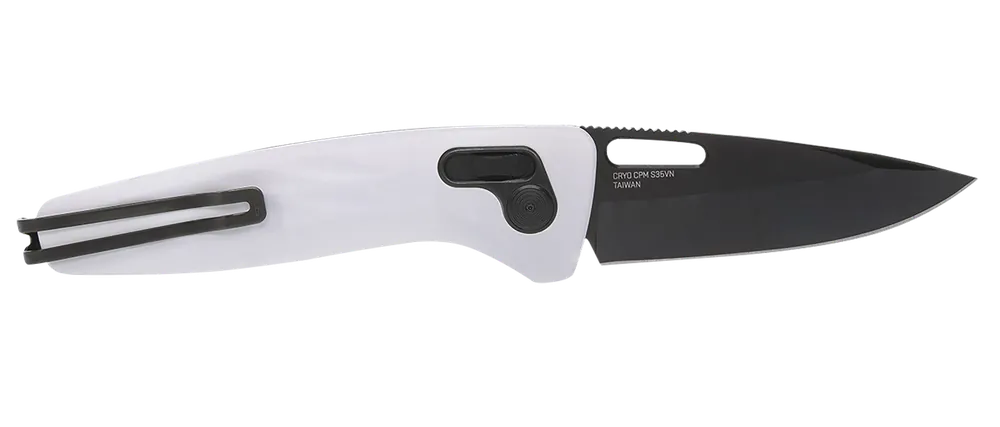 SOG One-Zero XR Folding Knife with Black Chrome S35VN Blade and White Aluminum Handle