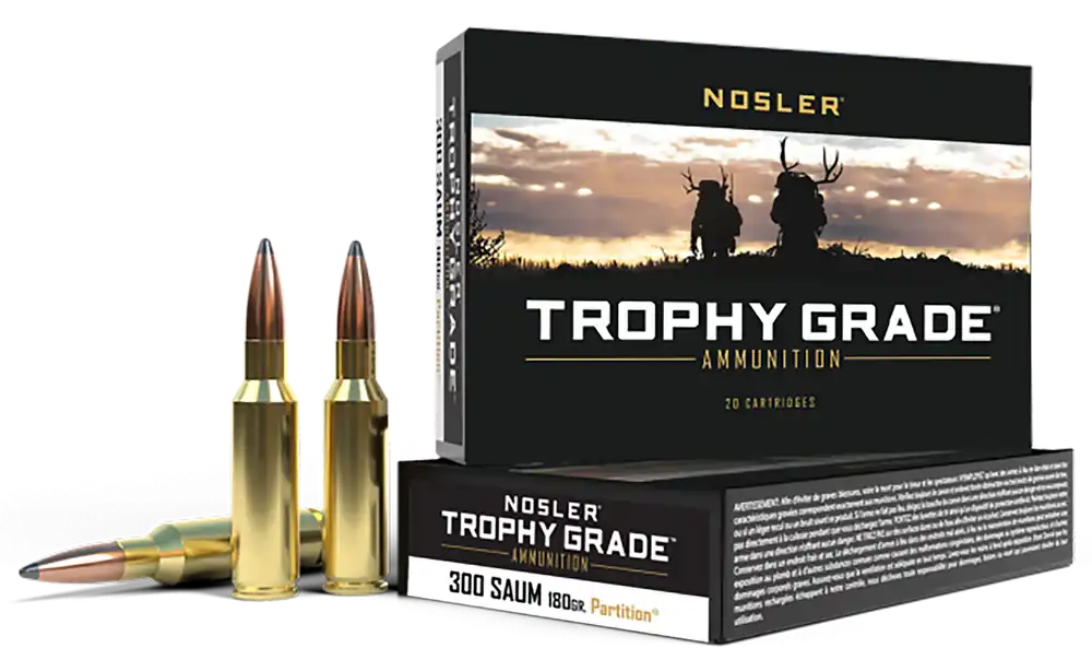Nosler Trophy Grade 300 Rem SAUM 180gr Spitzer Partition Ammo 20/Box