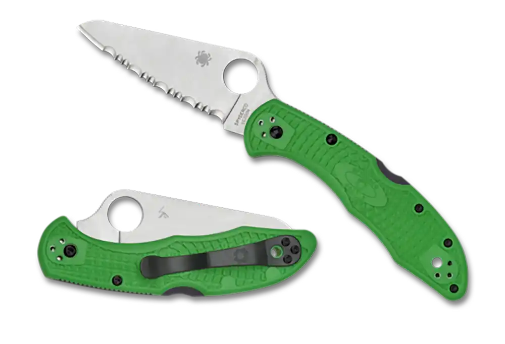 Spyderco Salt 2 Folding Knife with Serrated H1 Steel Blade and Green FRN Handle