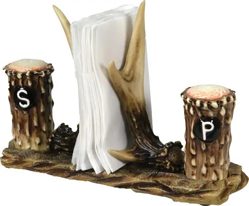 Rivers Edge Resin Antler Salt & Pepper Shakers with Napkin Holder