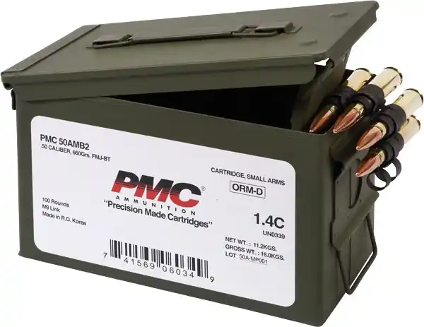 50 BMG Ammo Can 660gr Linked FMJ-BT 100 Rounds PMC