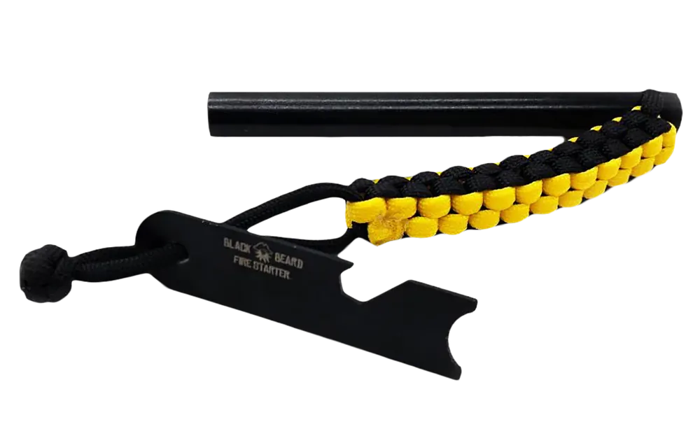 Black Beard Fire Starters Ferro Rod - Black/Yellow 7" Long