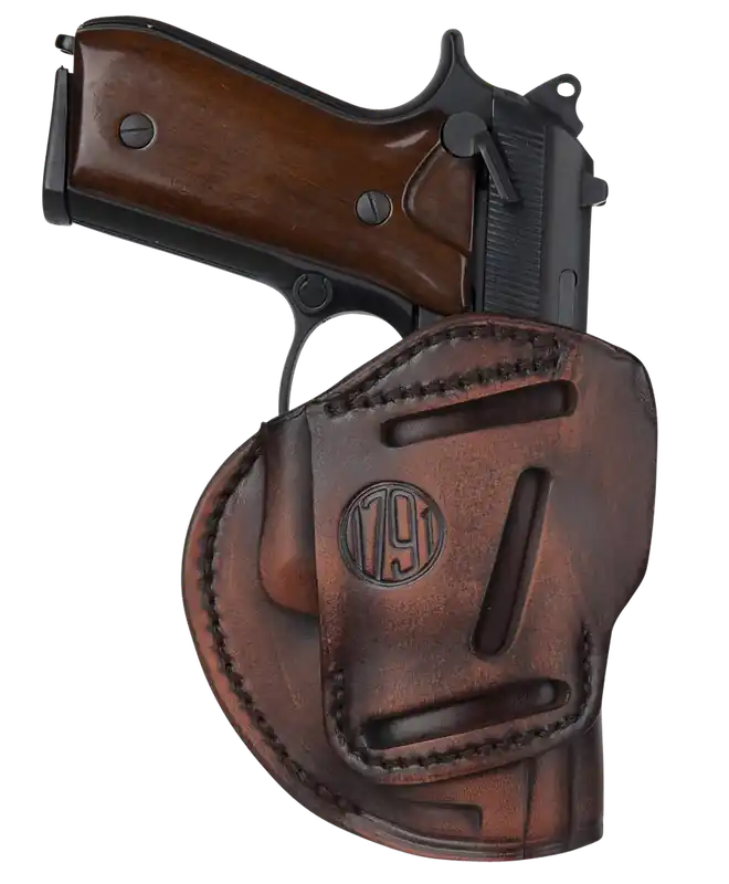 Versatile 1791 Gunleather 3-Way Holster for Beretta 92, Walther PPQ, Sig P320 - Ambidextrous Vintage Leather Design