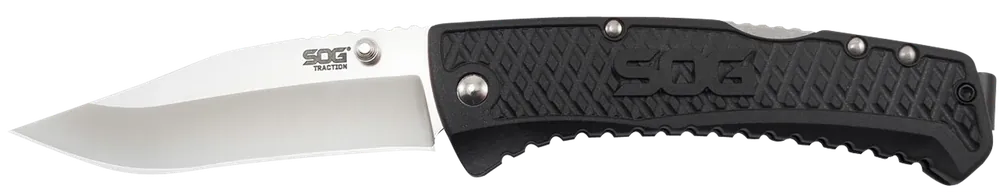 SOG Traction Folding Knife with 3.50" Satin Blade and Black Textured Handle