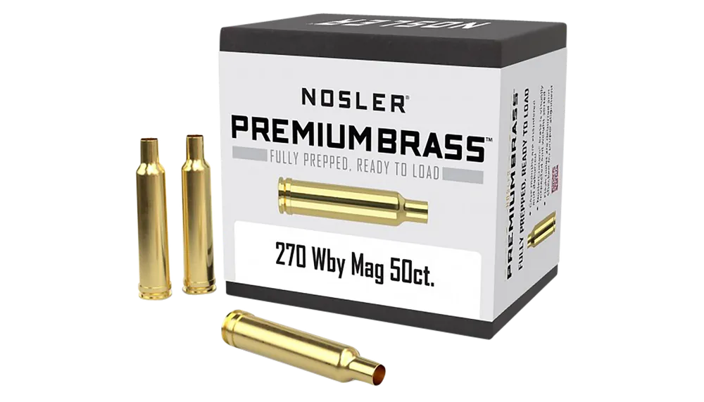 Nosler Premium Unprimed Rifle Brass Cases - .270 Weatherby Magnum, 50 Count