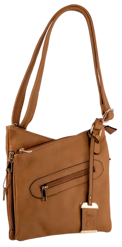 Bulldog Tan Leather Cross Body Purse with Holster for Small Firearms - Ambidextrous Use