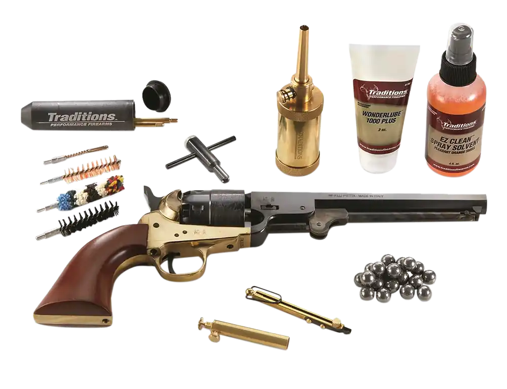 Traditions FRS18511 1851 Navy .44 Caliber Percussion Revolver with Brass Frame and Walnut Grip (Redi-Pak)