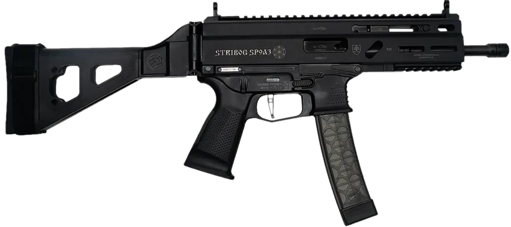 Grand Power Stribog SP9A3 9mm Luger with SB Tactical Brace - 30+1 Capacity, Black
