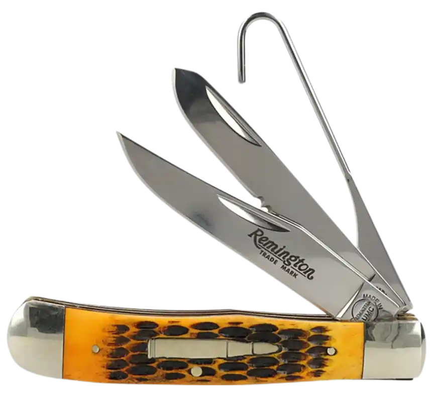 Remington R15696 Waterfowler Folding Knife with Multi-Blade Options and Burnt Amber Handle
