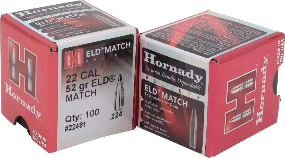 Hornady ELD Match .224 Caliber 52 Grain Bullets - 100 Box/40 Case