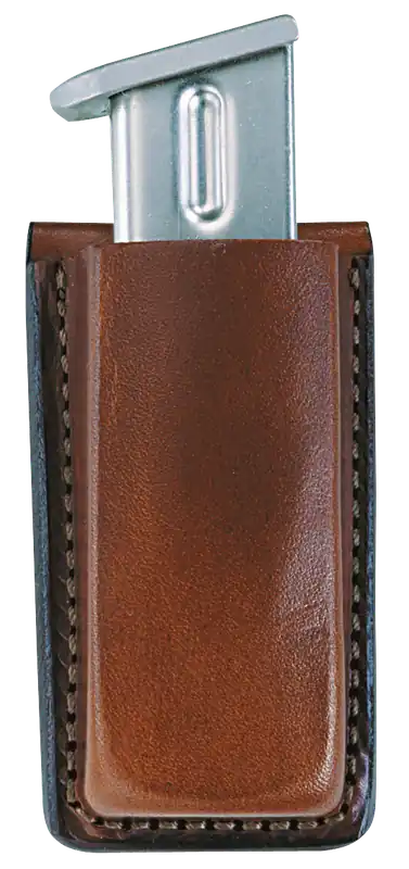 Bianchi 10734 Single Mag Pouch - Tan Leather, Belt Clip for 9mm/10mm/40/45, Fits 1.75" Belts