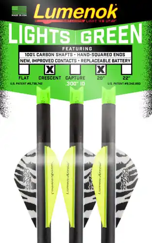 Lumenok 20" Carbon Crossbow Arrows with Green Lighted Crescent Nocks - 3 Pack
