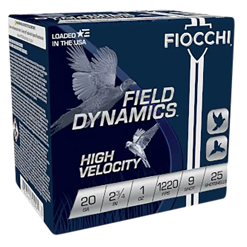 Fiocchi 20 Gauge High Velocity 9 Shot Ammo - 25 Rounds per Box