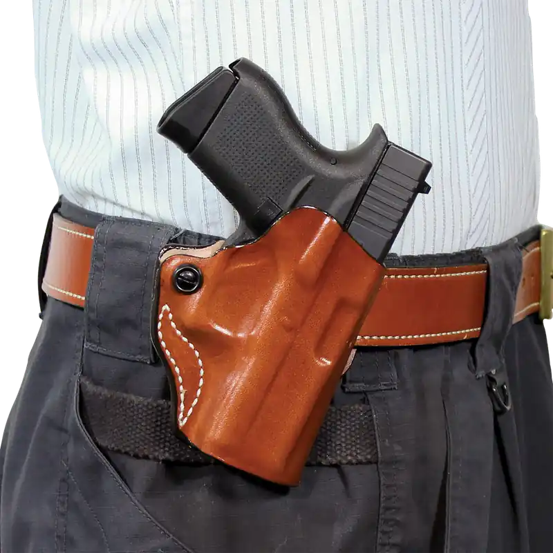 Mini Scabbard OWB Tan Leather Holster for Springfield Hellcat OSP - Right Handed