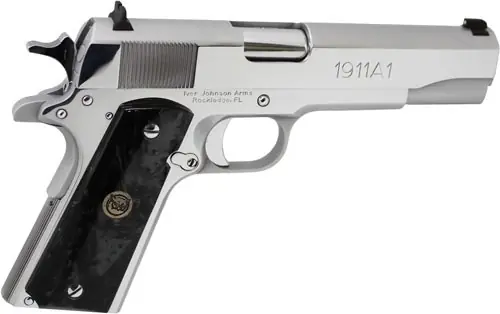 FS 8RD Chrome Black Pearl Grips Iver Johnson 1911A1 .45 ACP 5"