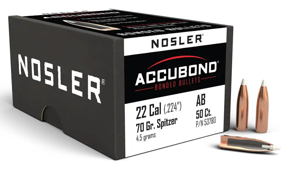 Nosler AccuBond 22 Caliber 70 Grain Spitzer Bullets - Box of 50