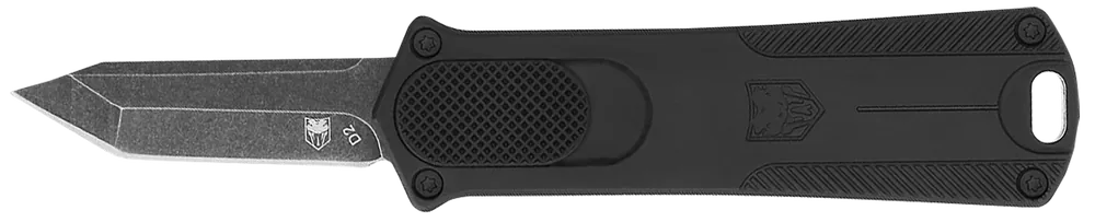 CobraTec CALI952BLKTNS 1.75" OTF Tanto Knife, Stonewashed D2 Blade, Black Aluminum Handle