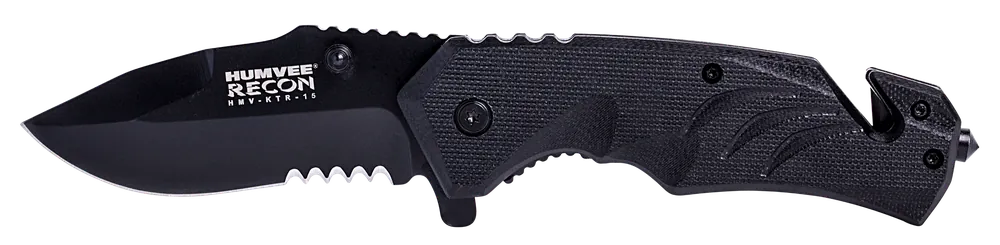 Tactical Recon Folding Knife with Glass Breaker and Seat Belt Cutter