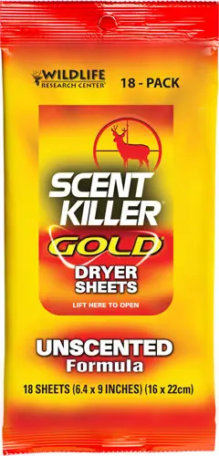 GOLD UNSCENTED 18-PACK WRC DRYER SHEETS SCENT KILLER