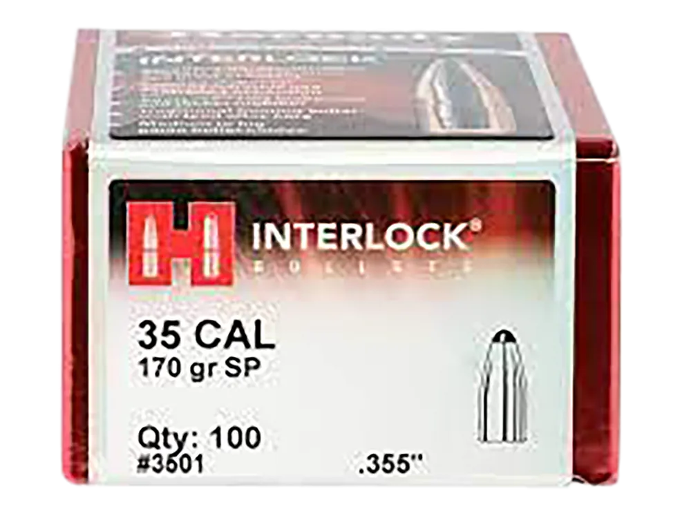 Hornady InterLock 35 Caliber .355 170 Grain Spire Point Bullets - 100 Count Box, 15 Boxes per Case