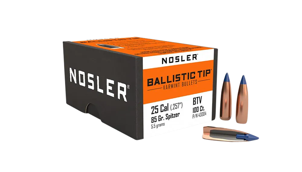 Nosler 43004 Ballistic Tip 25 Caliber 85 Grain Spitzer Bullets - 100 Count Box