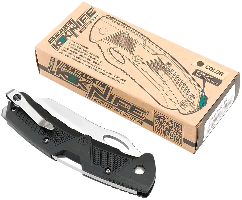 Strike Industries K1BK Folding Knife with 3.51" AUS-8A Blade and Black Polymer Handle