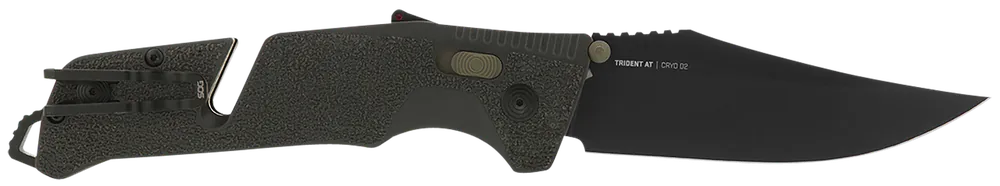 SOG Trident AT Folding Knife with Line Cutter and Glass Breaker, Olive Drab Handle