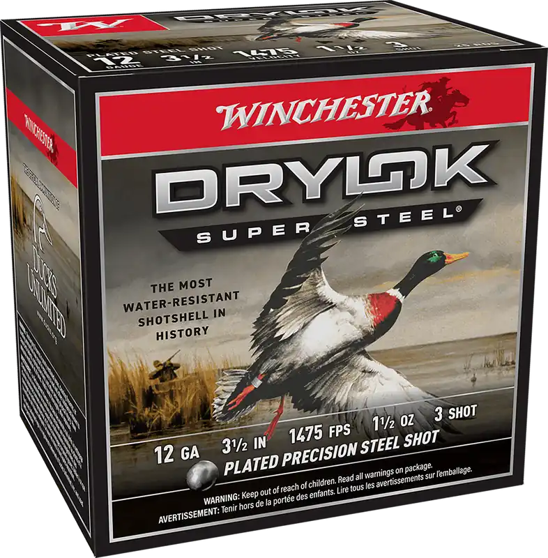 Winchester Drylok Super Steel 12 Gauge High Velocity Ammo - 3.5" 1.5oz, 3 Shot, 25/Box
