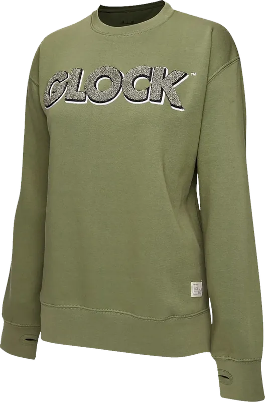Olive Raglan Fleece Crewneck - Medium Long Sleeve Cotton/Poly Blend