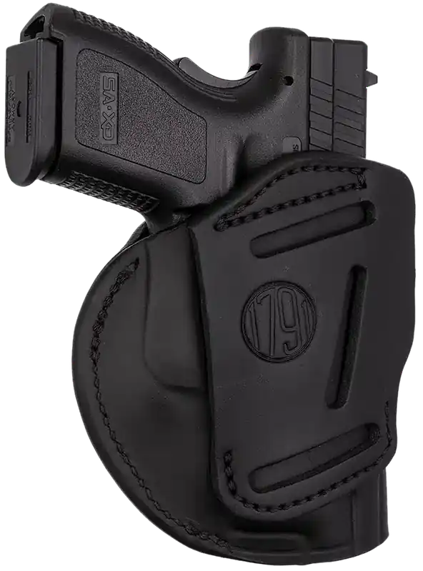 1791 Gunleather 4-Way Holster for Left-Handed Users - Stealth Black Leather for S&W M&P, Springfield XD, Glock 17, HK VP9