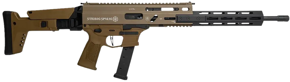 Grand Power Stribog SP9A3G 9mm Luger Rifle, 16" Black Barrel, FDE Receiver, Polymer Stock & Grip