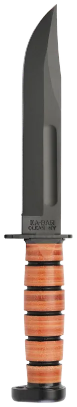 Ka-Bar 1317 Dog's Head Utility Knife with 7" Black Blade and Leather Handle
