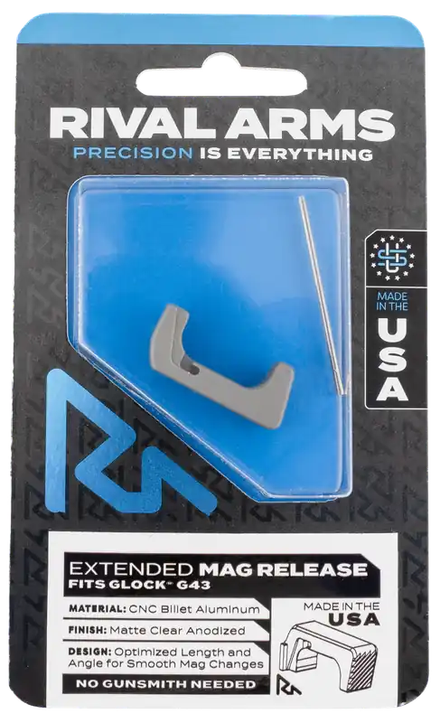 Extended Silver Aluminum Magazine Release for Glock 43 - Rival Arms RA72G003D