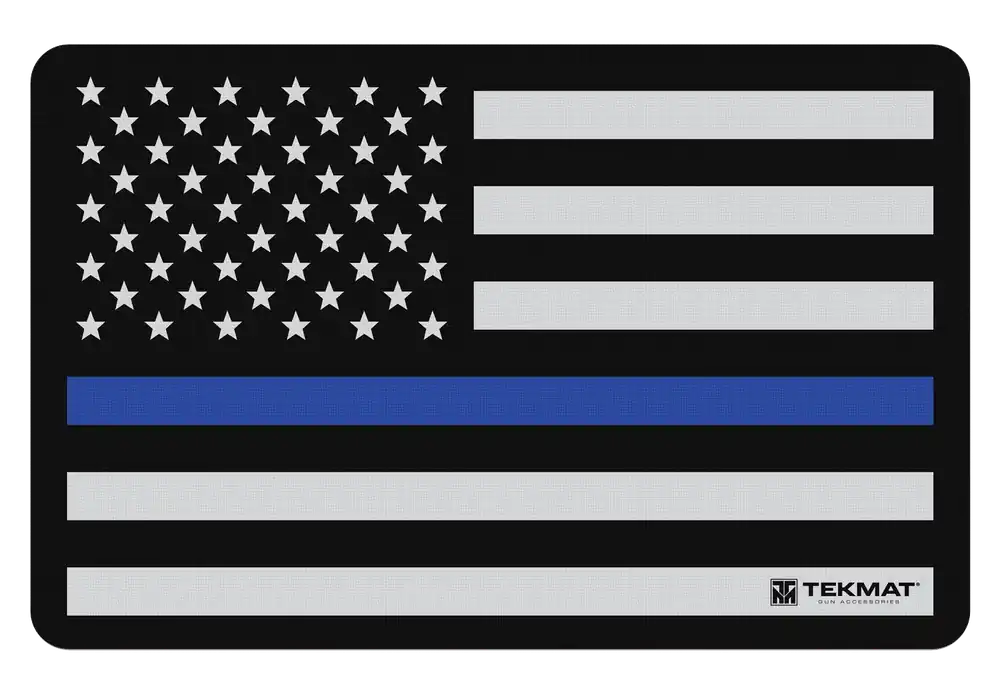 Police Support Cleaning Mat - Blue Line Flag Design, 11"x17" Rubber Mat