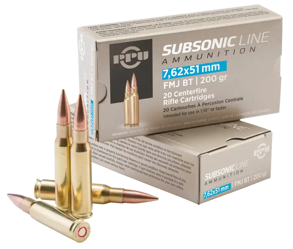 PPU PPS762 Subsonic 7.62x51mm NATO 200gr FMJ BT - 20 Rounds/Box, 10 Boxes/Case