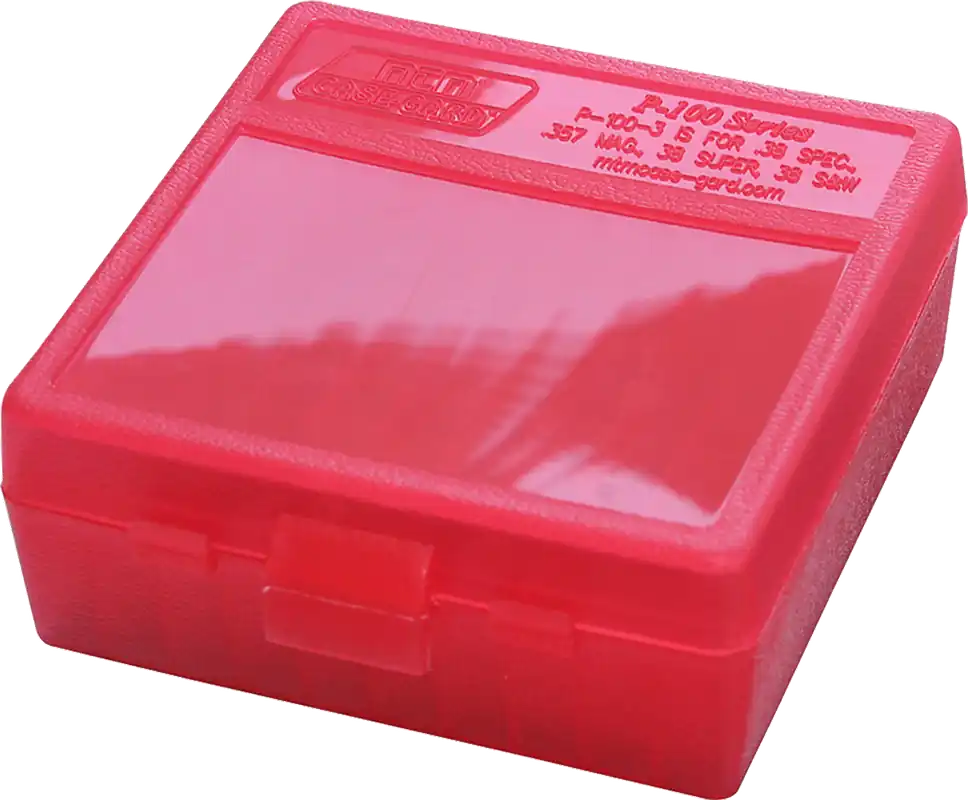 MTM Case-Gard P100329 Multi-Caliber Ammo Box - 100 Round Capacity, Clear Red