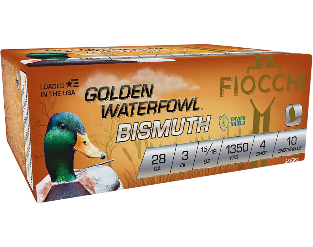 Fiocchi Golden Waterfowl Bismuth 28 Gauge 3" Shotgun Shells - 4 Shot, 10 Box/Case