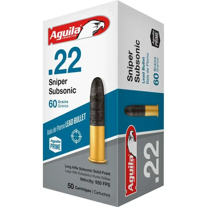 Aguila 1B220112 Special Sniper Subsonic 22 LR 60 gr Lead Round Nose (LRN) 50 Round Box