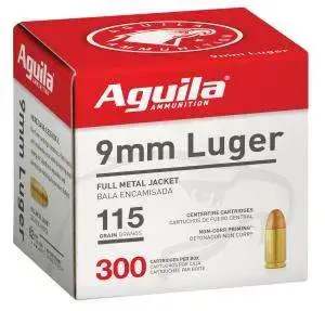 Aguila 1E097700 9mm Luger 115 gr Full Metal Jacket (FMJ) 300 Bx