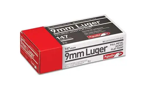Aguila 1E097719 Pistol 9mm Luger 147 gr Full Metal Jacket Flat Point (FMJFP) 50 Round Box