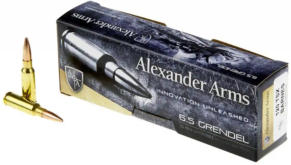 Alexander Arms AG120BTBOX Rifle Ammo 6.5 Grendel 120 gr Nosler Ballistic Tip (NBT) 20 Round Box