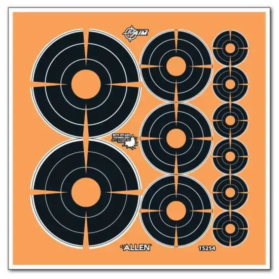 Allen 15254 EZ Aim Splash Self-Adhesive Paper 1"/2"/3" Bullseye Orange Target Paper w/Black Target 12 Per Pack