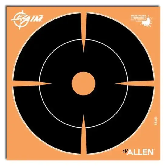 Allen 15255 EZ Aim Splash Self-Adhesive Paper 6" x 6" Bullseye Orange Target Paper w/Black Target 12 Per Pack