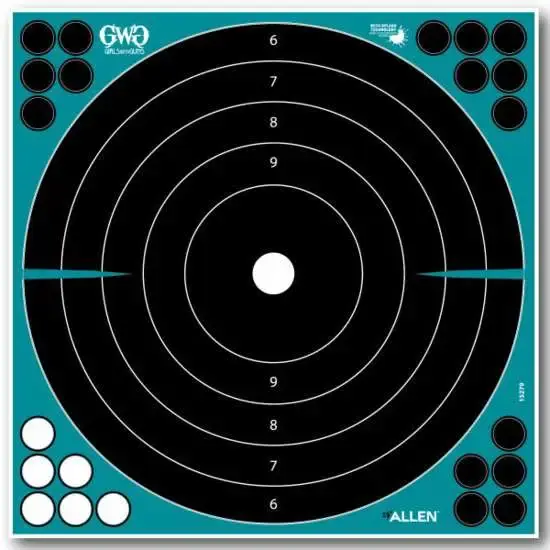 Girls With Guns 15279 Splash Self-Adhesive Paper 12" x 12" Bullseye Black Target w/Turquoise Background 5 Per Pack